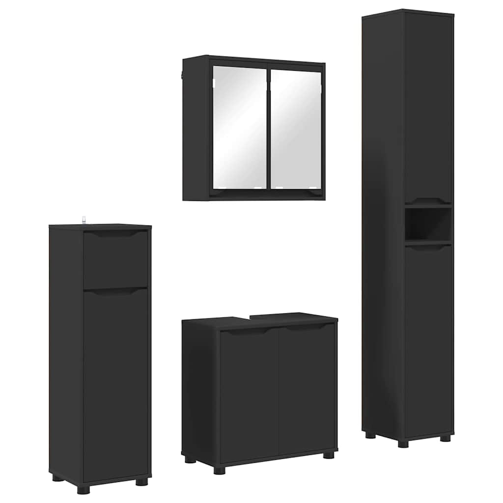 Set di mobili per il bagno 4 pcs Nero Legno multistrato 3403841