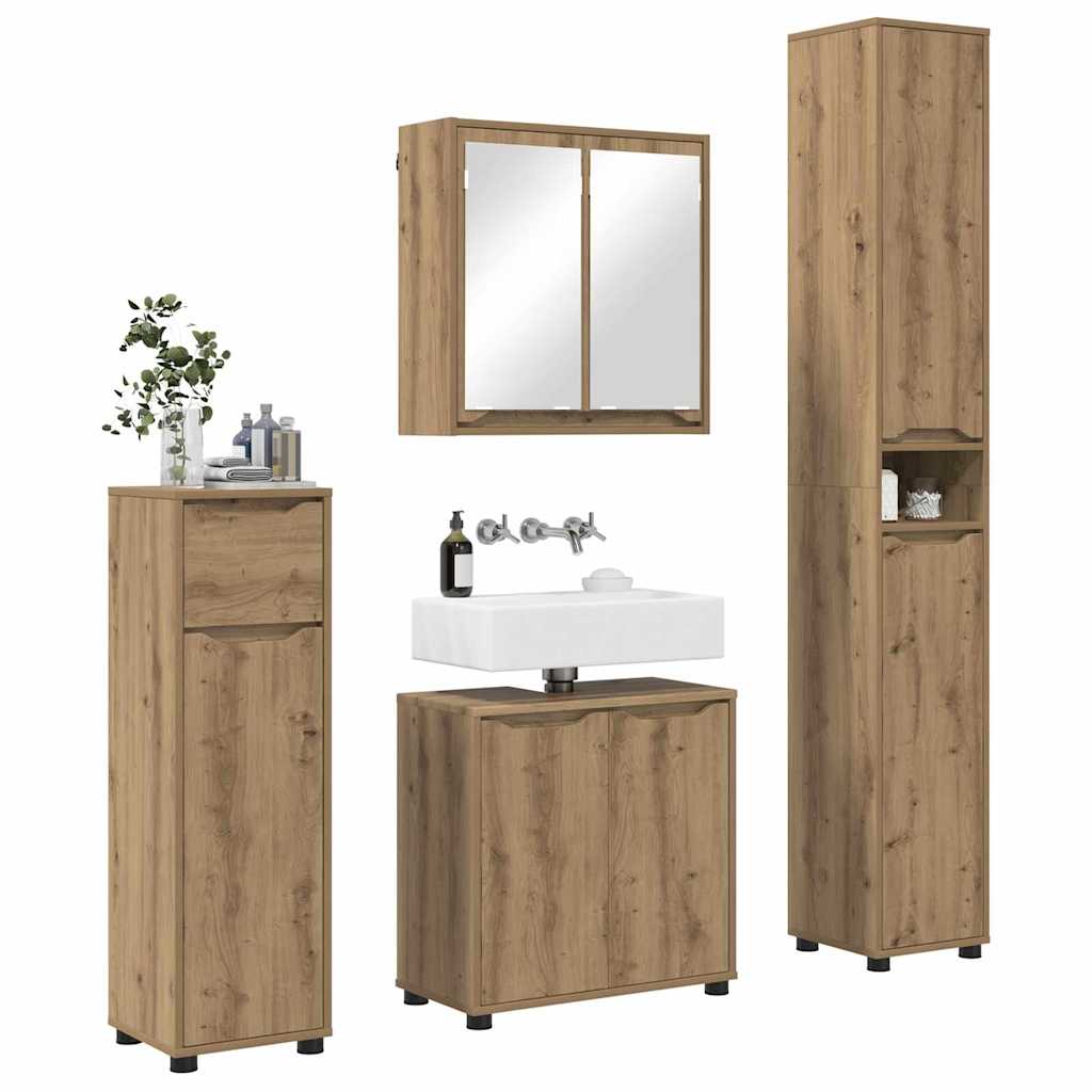 Set di mobili per il bagno con ruota 4 pcs Rovere artigianale 3403849