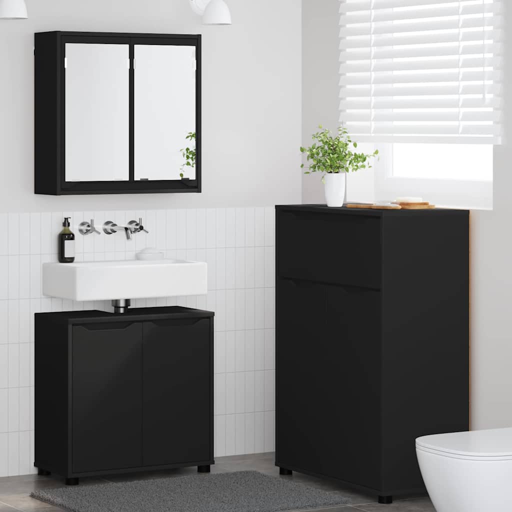 Set di mobili per il bagno 3 pcs Nero Legno multistrato 3403851