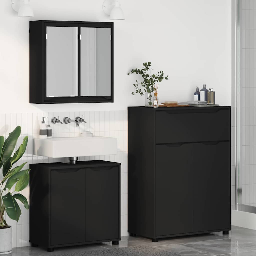 Set di mobili per il bagno 3 pcs Nero Legno multistrato 3403851