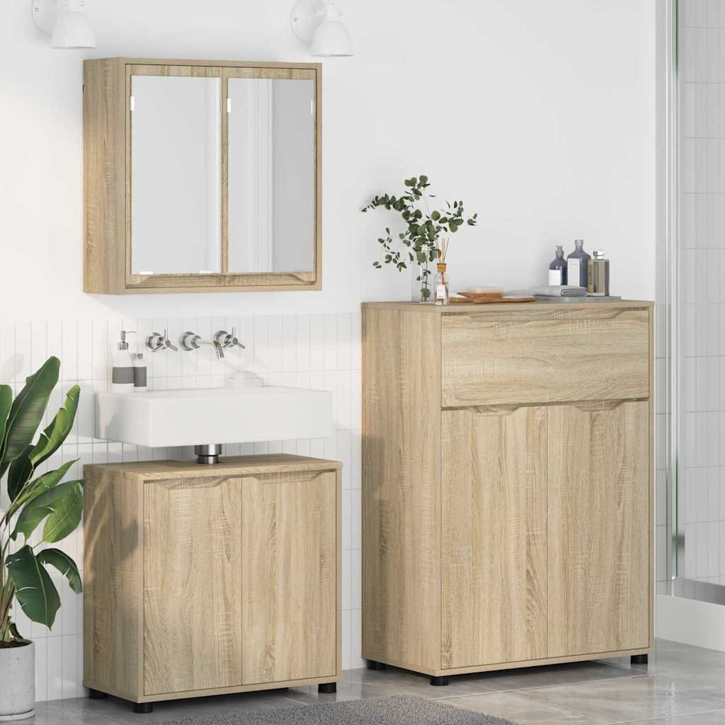 Set di mobili per il bagno con cassetto 3 pcs Rovere Sonoma 3403852
