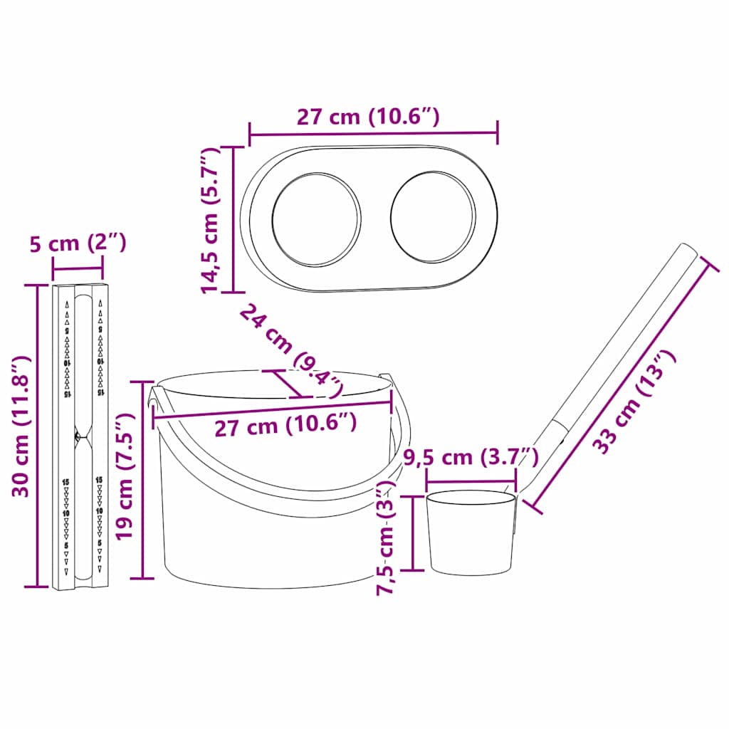 Set Secchio Sauna 4 pcs Nero 8.5 x 8 x 4.5 cm Alluminio 42023427