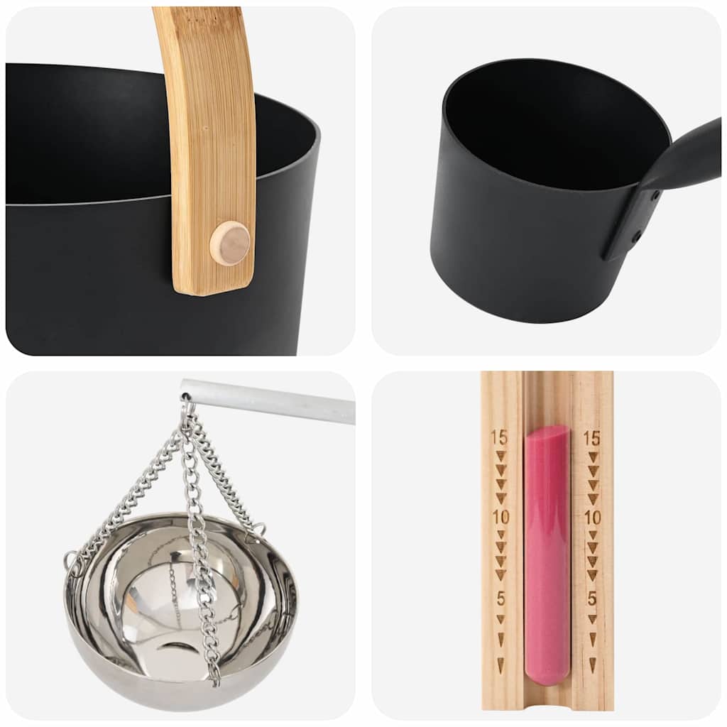 Set Secchio Sauna 5 pcs Nero 8.5 x 8 x 4.5 cm Alluminio 42023428