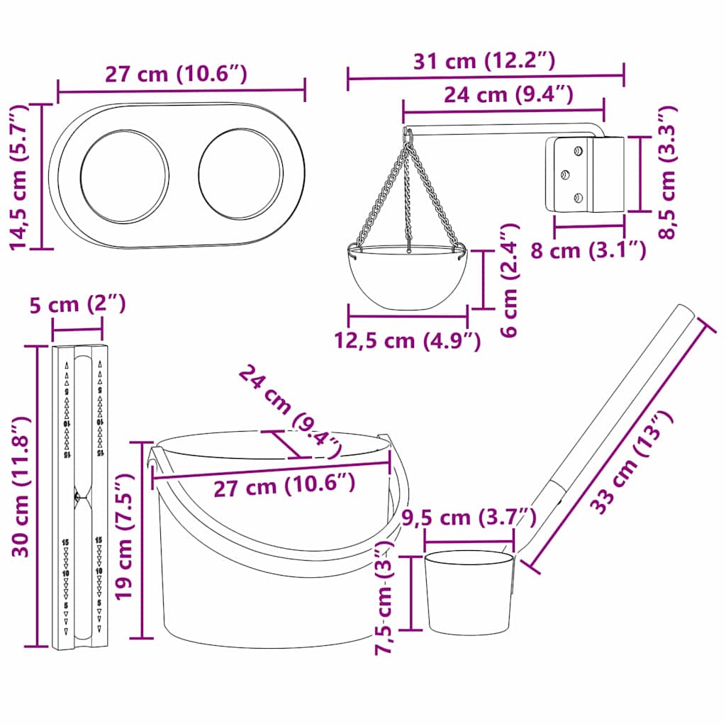 Set Secchio Sauna 5 pcs Nero 8.5 x 8 x 4.5 cm Alluminio 42023428
