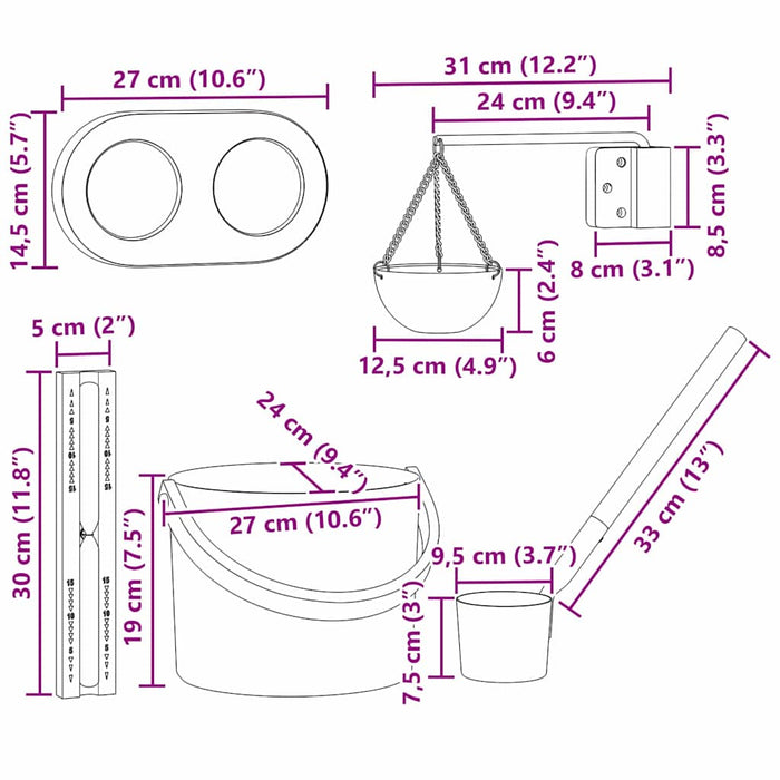 Set Secchio Sauna 5 pcs Nero 8.5 x 8 x 4.5 cm Alluminio 42023428