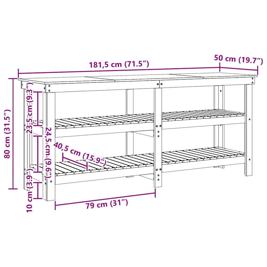 Banco da lavoro Marrone cerato 181.5 x 50 x 80 cm Pino massello 858259