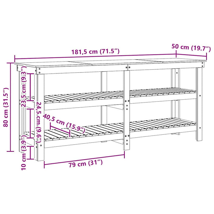 Banco da lavoro Marrone cerato 181.5 x 50 x 80 cm Pino massello 858259