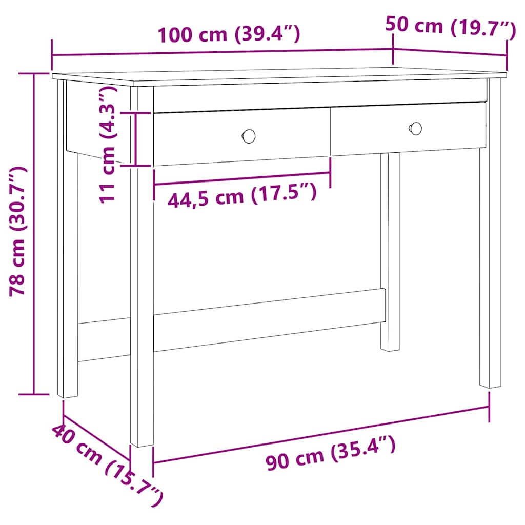 Scrivania Max Marrone 100 x 50 x 78 cm Pino massello 870015