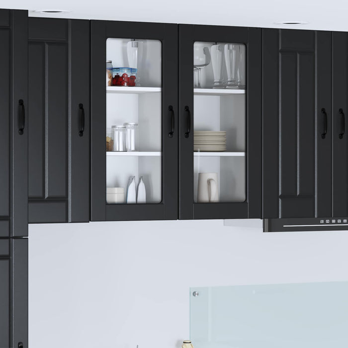 Mobile da cucina 2 pz-Set di 2 Armadio da cucina Nero 40 x 31 x 80 cm Legno multistrato 244930