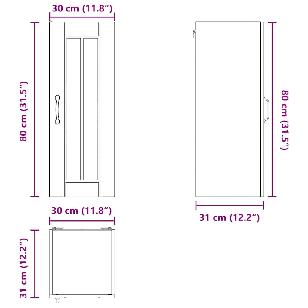 Pensile cucina con porta-Mobile Cucina da Parete Rovere artigianale 30 x 31 x 80 cm