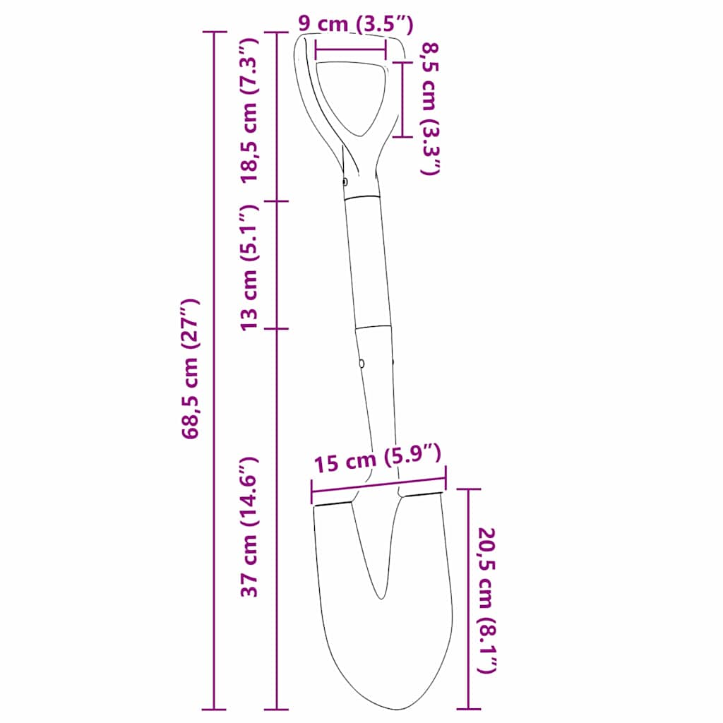 Pala Nero 68,5 cm Acciaio Rivestito e Legno Massiccio 42019412