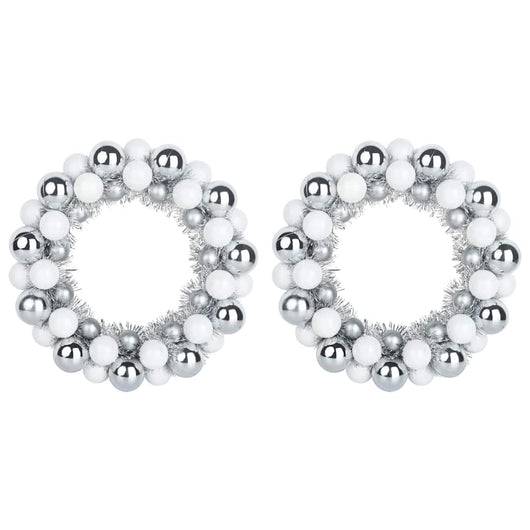 Corone di Palline di Natale 2 pz-Decorazioni natalizie Bianco e Argento