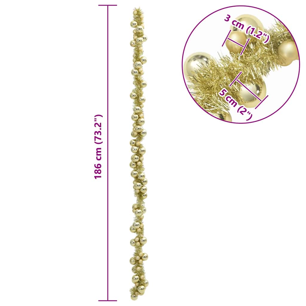 Ghirlanda di Palline di Natale-Decorazioni natalizie Oro 186 cm Polistirolo