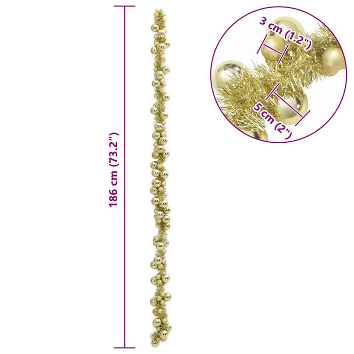 Ghirlanda di Palline di Natale-Decorazioni natalizie Oro 186 cm Polistirolo