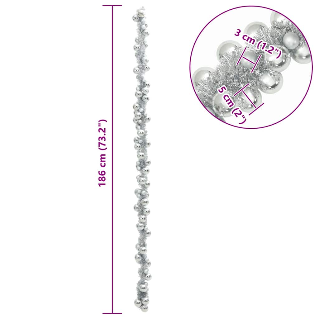 Ghirlanda di Palline di Natale-Decorazioni natalizie Argento 186 cm Polistirolo