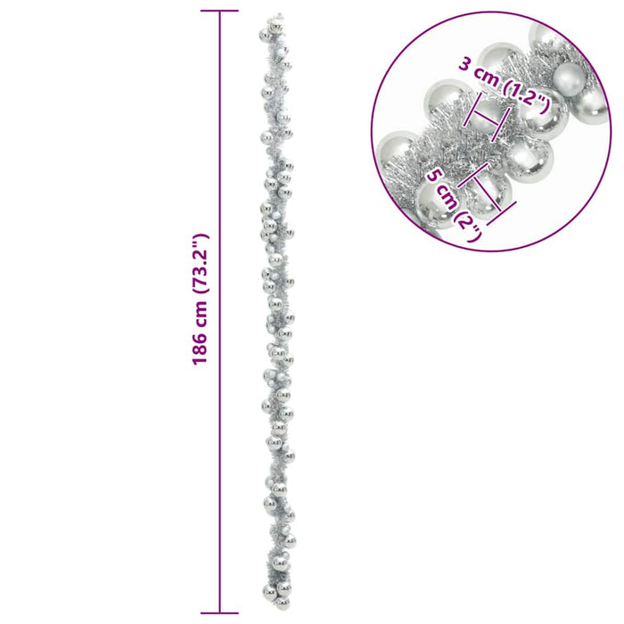 Ghirlanda di Palline di Natale-Decorazioni natalizie Argento 186 cm Polistirolo