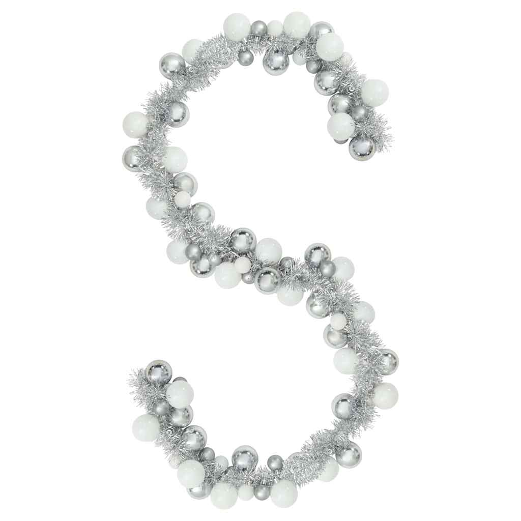Ghirlanda di Palline di Natale-Decorazioni natalizie Bianco e Argento 186 cm