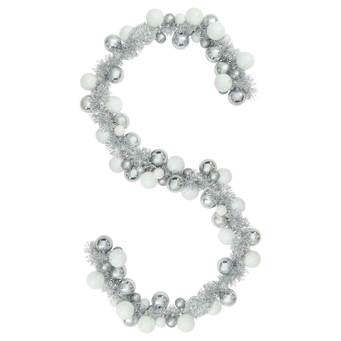 Ghirlanda di Palline di Natale-Decorazioni natalizie Bianco e Argento 186 cm