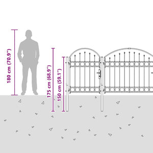 Cancello da Giardino con Parte Superiore Arcuata Grigio 42008954