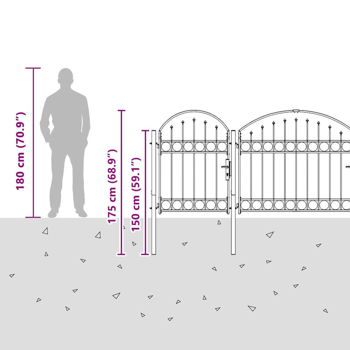 Cancello da Giardino con Parte Superiore Arcuata Grigio 42008954