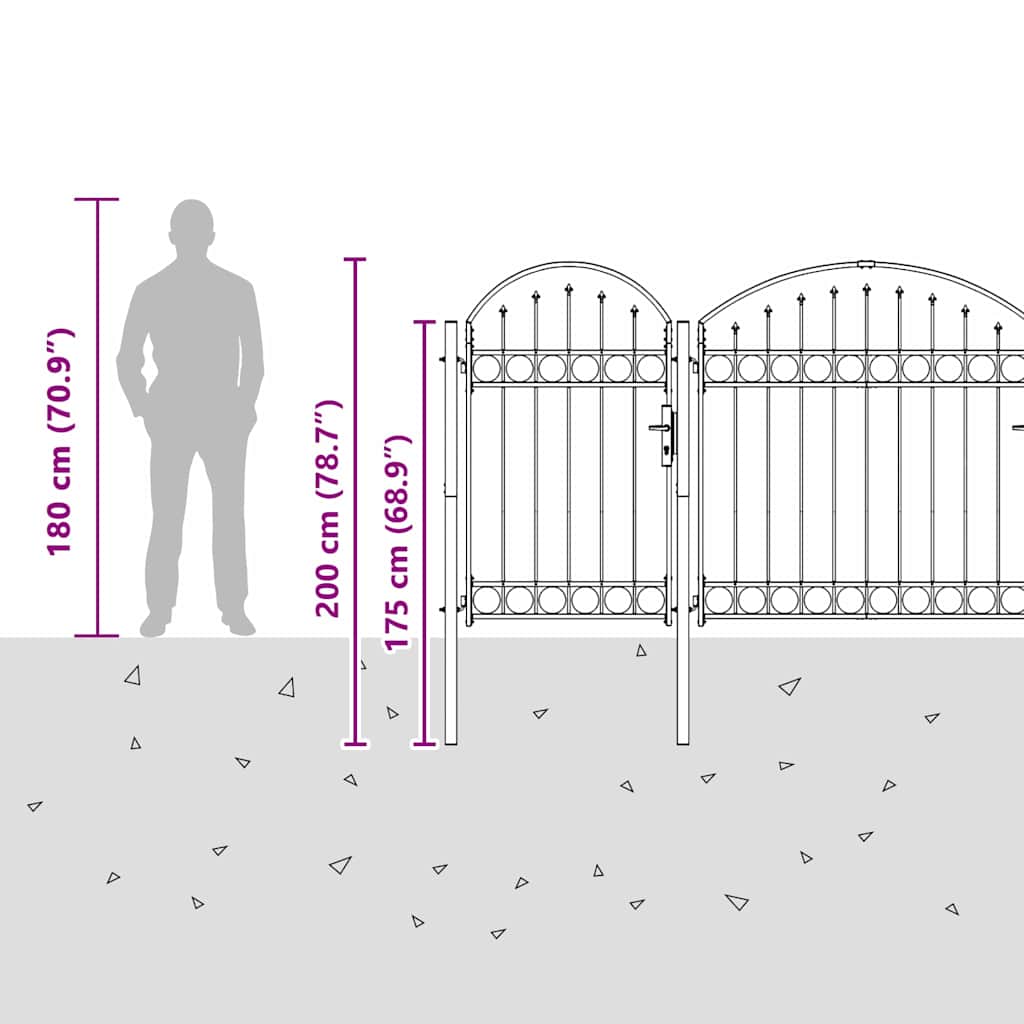 Cancello da Giardino con Parte Superiore Arcuata Grigio 42008955