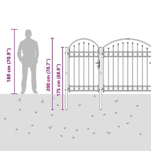 Cancello da Giardino con Parte Superiore Arcuata Grigio 42008955