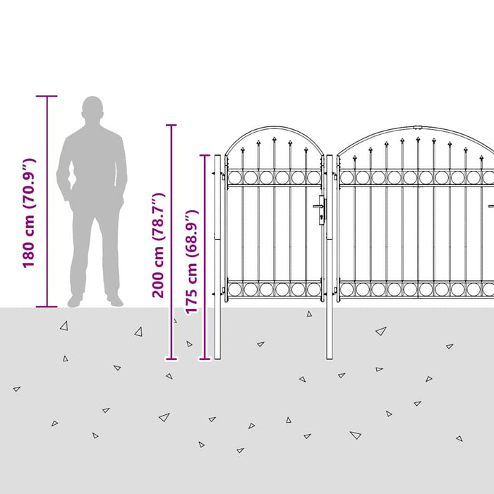 Cancello da Giardino con Parte Superiore Arcuata Grigio 42008955