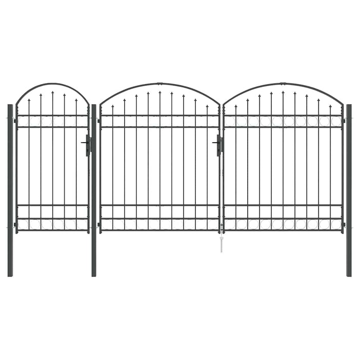 Cancello da Giardino con Parte Superiore Arcuata Grigio 42008956