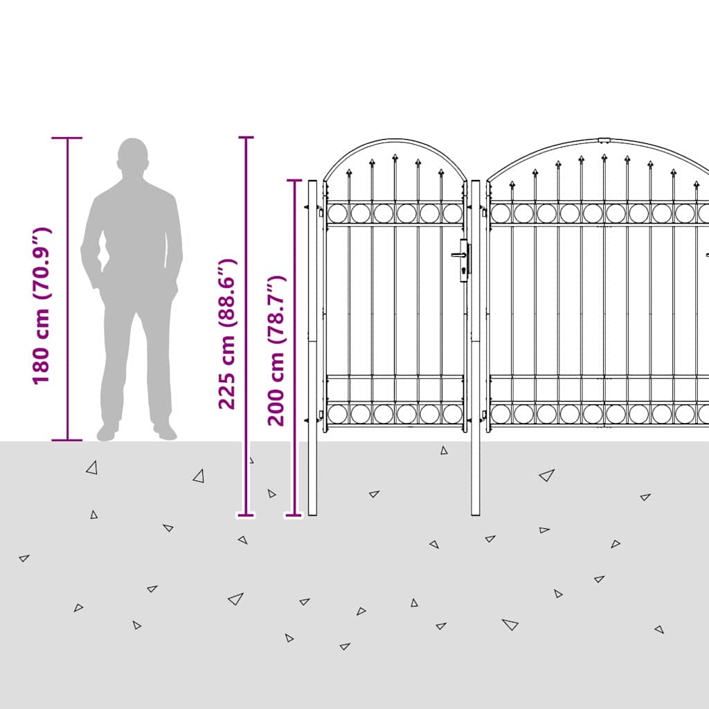Cancello da Giardino con Parte Superiore Arcuata Grigio 42008956