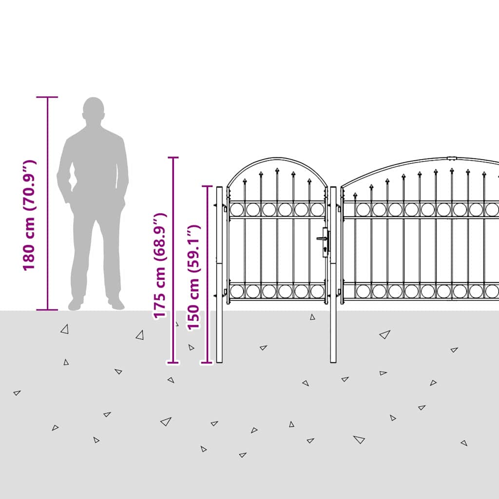 Cancello da Giardino con Parte Superiore Arcuata Grigio 42008958