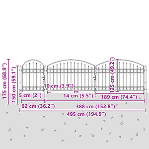 Cancello da Giardino con Parte Superiore Arcuata Grigio 42008958