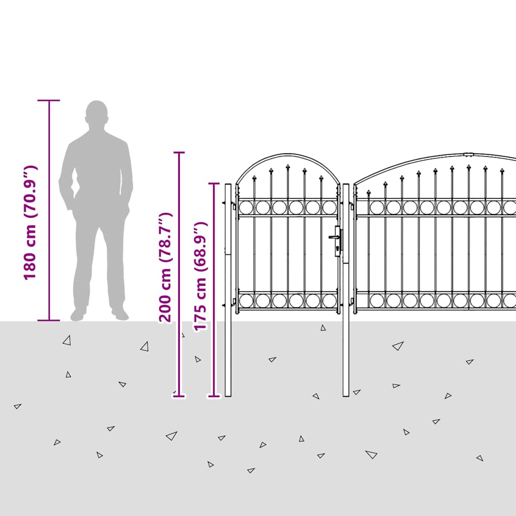 Cancello da Giardino con Parte Superiore Arcuata Grigio 42008959