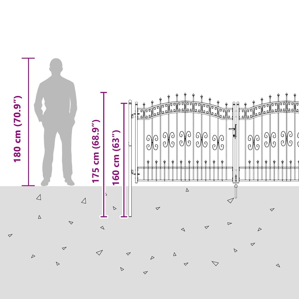 Cancello con Punta a Lancia Grigio 305 x 125 cm Acciaio 42009044