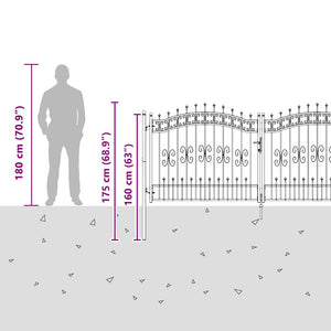 Cancello con Punta a Lancia Grigio 305 x 125 cm Acciaio 42009044