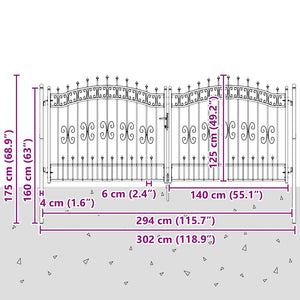 Cancello con Punta a Lancia Grigio 305 x 125 cm Acciaio 42009044