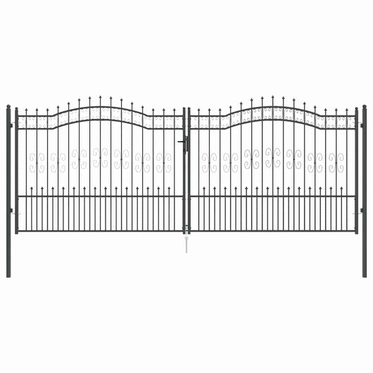 Cancello con Punta a Lancia Grigio 404 x 150 cm Acciaio 42009050