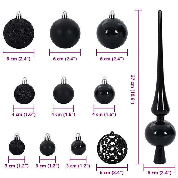 Set di Palle di Natale con 150 LED 61 pcs Nero Plastica 42018827