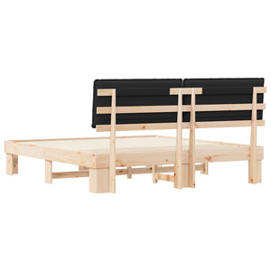 Letto con Testiera Rivestita-Struttura Letto con Testiera Nero 180 x 200 cm Pino massello 925177