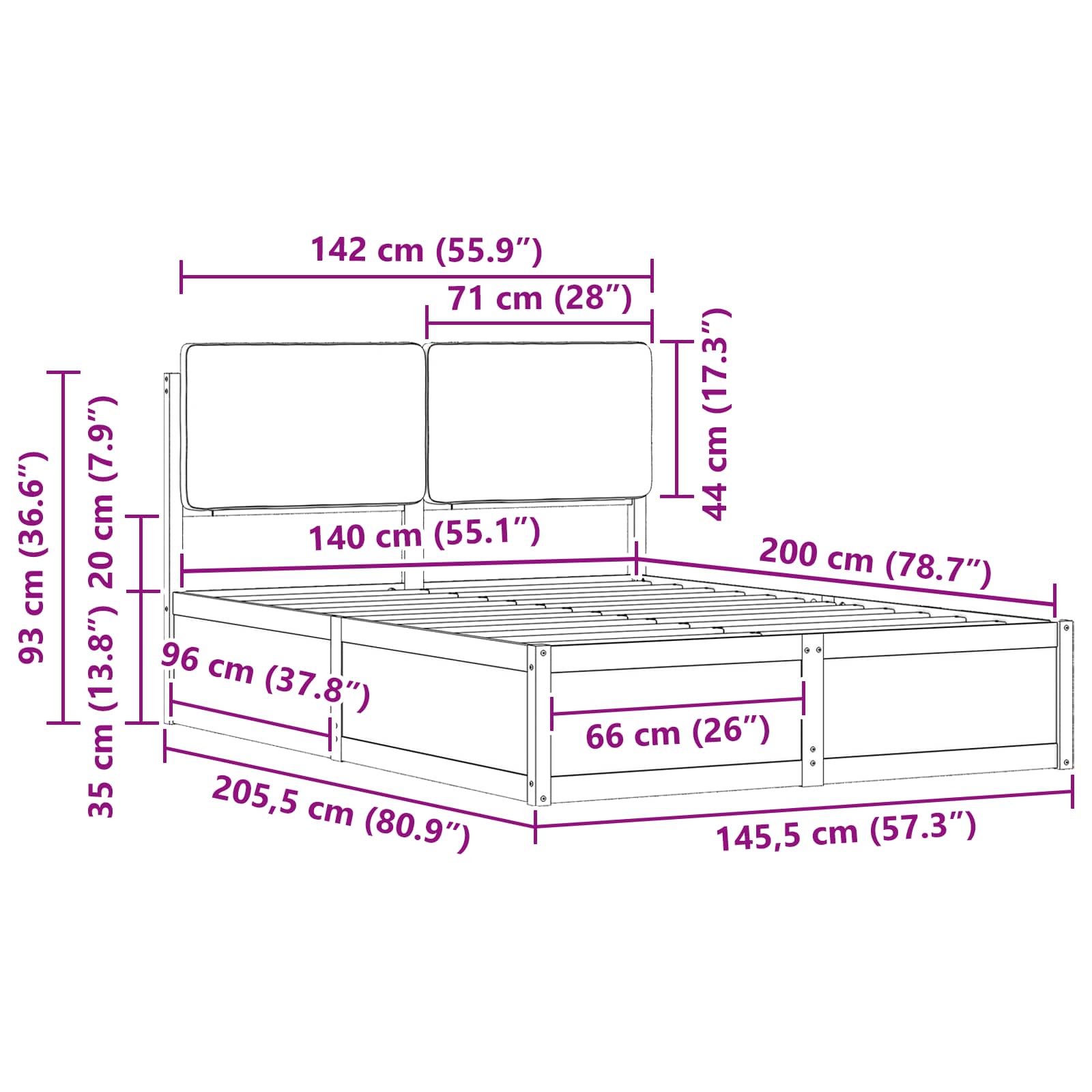Letto con Testiera Rivestita Grigio scuro 200 x 200 cm 3398085