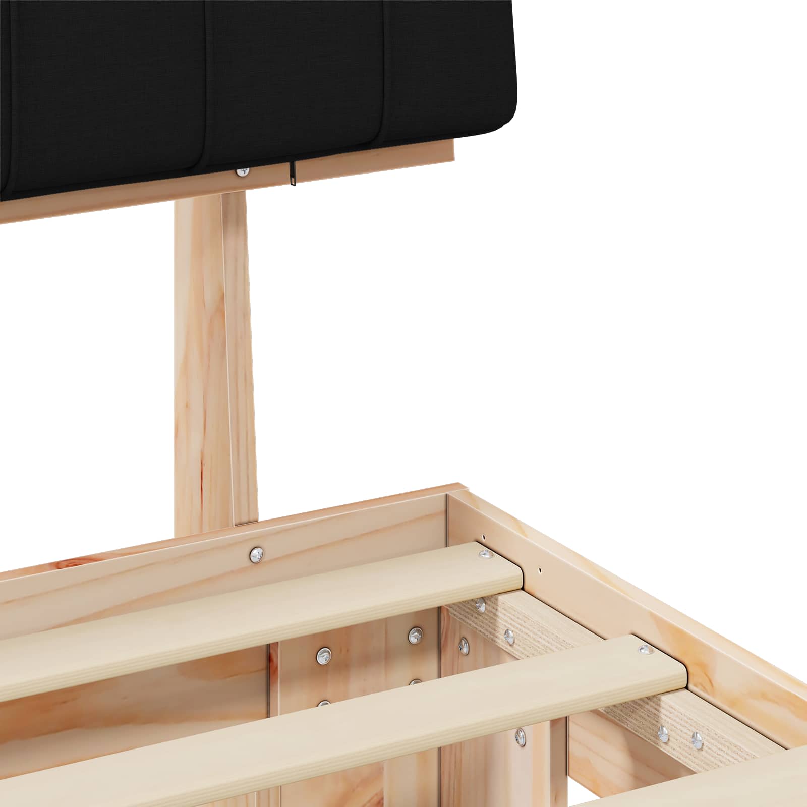 Letto con Testiera Rivestita-Struttura Letto con Testiera Nero 180 x 200 cm Pino massello 688653