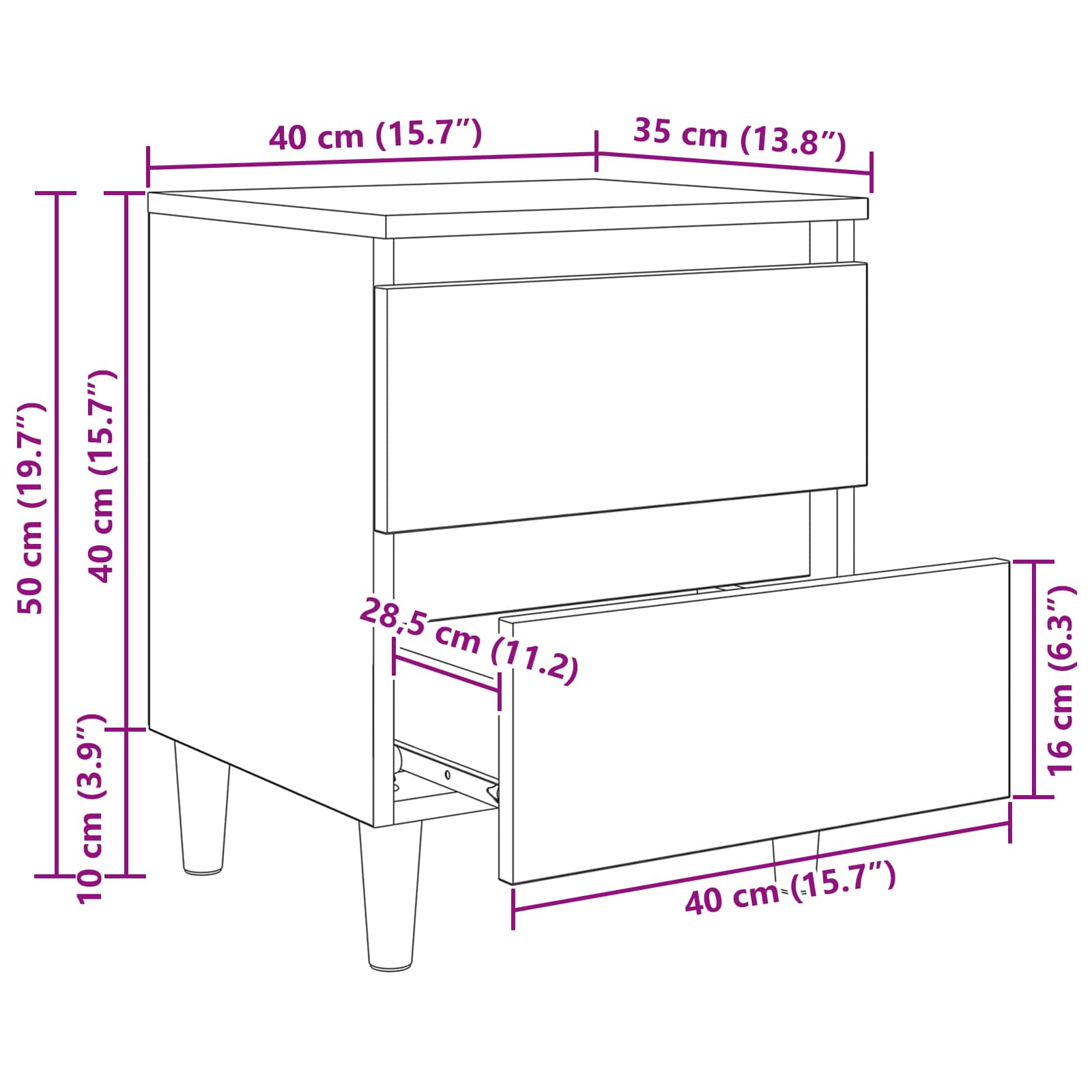Mobiletti da letto 2 pcs Legno vecchio 40 x 35 x 50 cm 885669