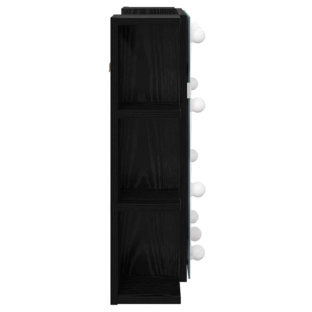 Mobiletto per specchio-Mensola con Specchio Rovere Nero 70 x 16,5 x 60 cm