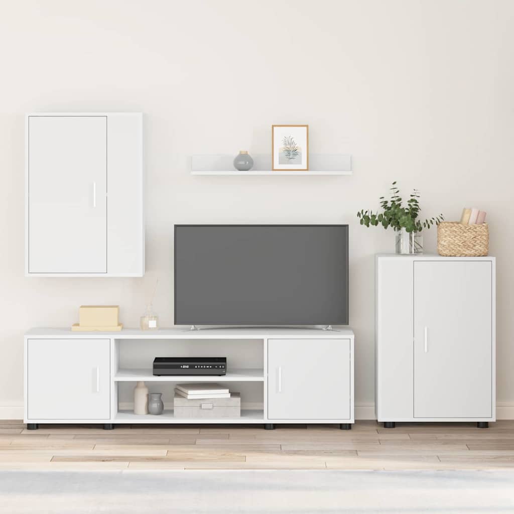 Set mobile TV Montaggio a parete 4 pz-Credenza per TV Bianco Legno multistrato