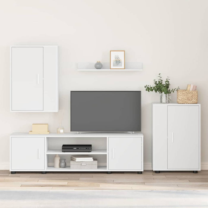 Set mobile TV Montaggio a parete 4 pz-Credenza per TV Bianco Legno multistrato