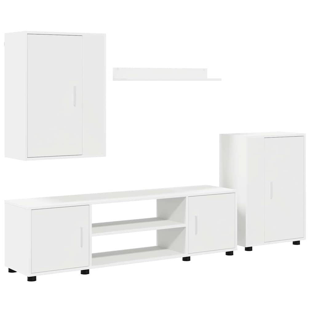 Set mobile TV Montaggio a parete 4 pz-Credenza per TV Bianco Legno multistrato
