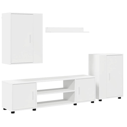 Set mobile TV Montaggio a parete 4 pcs Bianco Legno multistrato 3397896