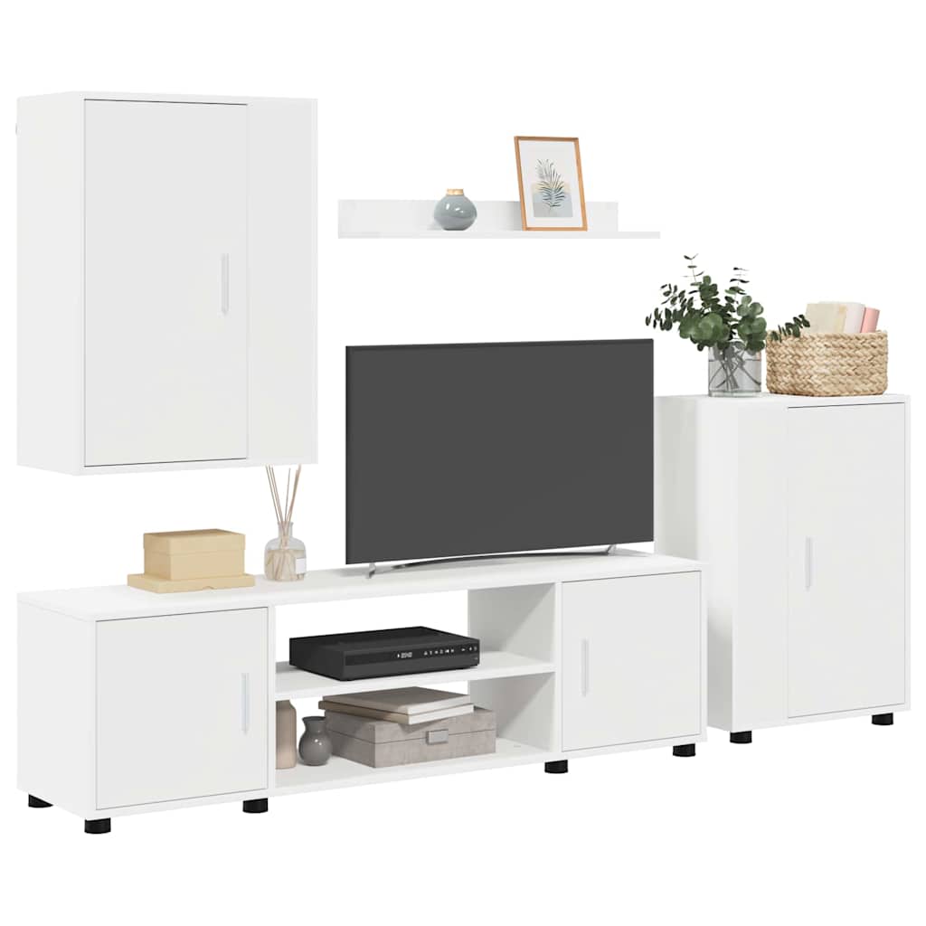 Set mobile TV Montaggio a parete 4 pz-Credenza per TV Bianco Legno multistrato