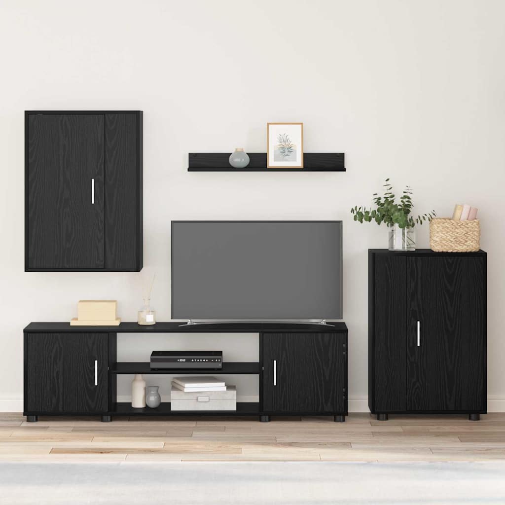 Set mobile TV 4 pz-Set di 4 Credenza per TV Rovere Nero Legno multistrato 360642