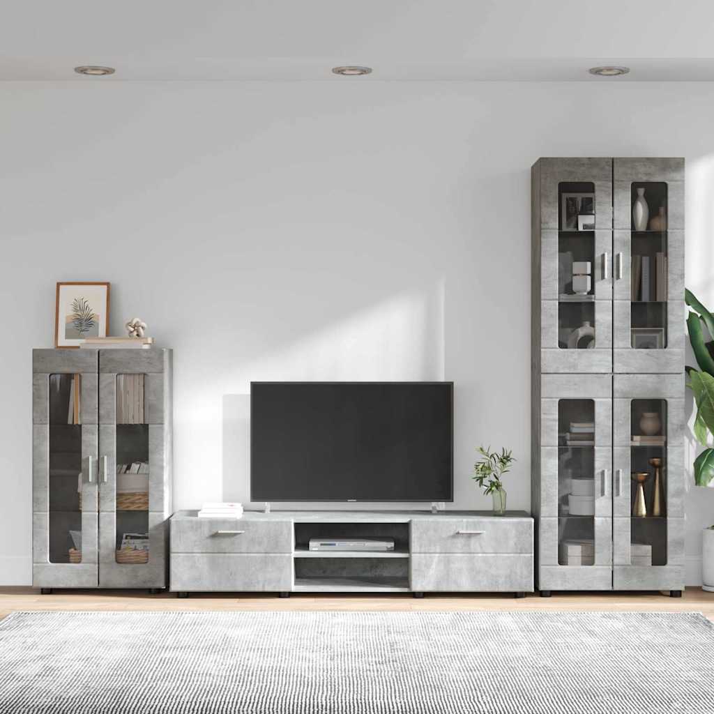 Set mobile TV con porta FLORIN Grigio cemento Legno multistrato
