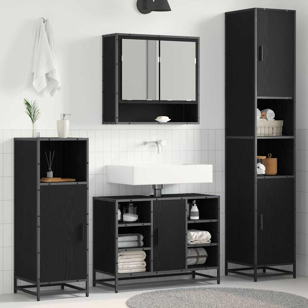 vidaXL Mobile da Bagno con porta Rovere nero 35 x 37.5 x 188.5 cm